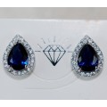 4CT Manmade Blue Sapphire & White Topaz 925 Solid Sterling Silver Earrings