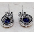 4CT Manmade Blue Sapphire & White Topaz 925 Solid Sterling Silver Earrings
