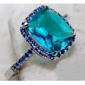 2CT London Blue Topaz & Sapphire 925 Solid Genuine Sterling Silver Ring Sz 8