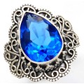 5CT Sapphire 925 Solid Genuine Sterling Silver Detailed Design Ring Sz 7.5