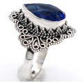 5CT Sapphire 925 Solid Genuine Sterling Silver Detailed Design Ring Sz 7.5