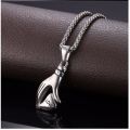 SOLID 316L Stainless Steel Hand/Heart Pendant  Necklace Including Wheat Chain