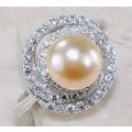 ROSE PEARL, WHITE TOPAZ, GENUINE 925 SOLID STERLING SILVER RING SIZE 7.