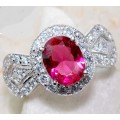 5CT Ruby & White Topaz 925 Solid Genuine Sterling Silver Ring  Sz 7