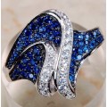 2CT Sapphire & White Topaz 925 Solid  Sterling Silver Ring # 7