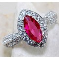 3CT Ruby & White Topaz 925 Solid Genuine Sterling Silver Ring  Sz 8