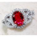2CT Ruby & White Topaz 925 Solid Genuine Sterling Silver Ring  Sz 6