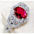 2CT Ruby & White Topaz 925 Solid Genuine Sterling Silver Ring  Sz 6
