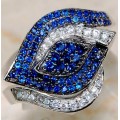 1CT Sapphire & White Topaz 925 Solid Genuine Sterling Silver Ring  Sz 8