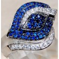 1CT Sapphire & White Topaz 925 Solid Genuine Sterling Silver Ring  Sz 8