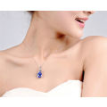 Lovely Silver Filled Blue  Rhinestone Drop Pendant Necklace