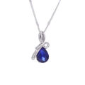 Lovely Silver Filled Blue  Rhinestone Drop Pendant Necklace