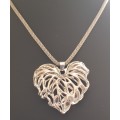 925 Sterling Silver Filled Large Heart Bib Statement Chain Pendant Necklace