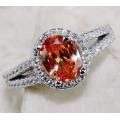 1CT Padparadscha Sapphire & Topaz 925 Solid Sterling Silver Ring  Sz 7