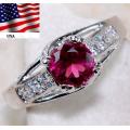 OFFER to nbritz61 2CT Ruby & White Topaz 925 Solid Sterling Silver Ring Jewelry Sz 8