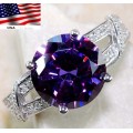3CT Amethyst & White Topaz 925 Solid Sterling Silver Ring Sz 6