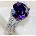 3CT Amethyst & White Topaz 925 Solid Sterling Silver Ring Sz 6