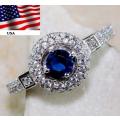 1CT Blue Sapphire & Topaz 925 Solid Sterling Silver Ring  Sz 6