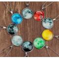 RED Glow in the dark Moon Pendant Leather Necklace