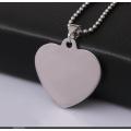 316L SOLID Stainless Steel Unisex  Engravable Heart Pendant  Necklace Including 60cm Ball Chain