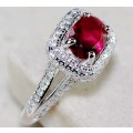 Top Quality 3CT Ruby & White Topaz 925 Solid Sterling Silver Ring  Sz 8