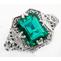 2CT Emerald Quartz 925 Solid Sterling Silver Victorian Style Ring  Sz 6