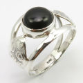 925 Solid Silver Collectible Women  Black Onyx Stamped Ring Size 8.5