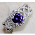 2CT Amethyst & White Topaz 925 Solid Sterling Silver Ring Jewelry Sz 7