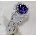 2CT Amethyst & White Topaz 925 Solid Sterling Silver Ring Jewelry Sz 7