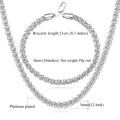 18K STAMPED Platinum Plated UNISEX Trendy Round Chain Necklace & Bracelet set (Free Gift Box)
