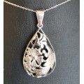 SOLID 925 Sterling Silver Flower Pendant