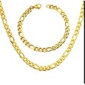 6mm Stainless Steel Gold Filled Figaro Link Chain Necklace & Bracelet set