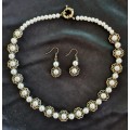 Beautiful Bronze & Pearl Pendants Necklace & Earring Set
