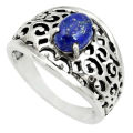 2.19cts Natural Blue Lapis Lazuli 925 Silver Solitaire Ring Size 8