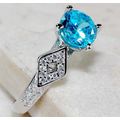 2CT Aquamarine & Topaz 925 Sterling Silver Ring Sz 6