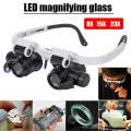 23X Watch Magnifier Jeweler Magnifying Eye Glasses Loupe Lens Repair LED Light