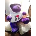 I love NY Purple Beanie Bear with white I love NY Hoodie! 15cm.