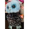 Ty Silk. Yago the Beanie Boo Barn Owl. Blue Glitter Eyes and Tags! 2017. 25cm.