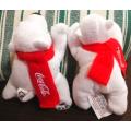 2x Collectable Coca-Cola Polar Teddy Bears with red scarfs. 14cm.