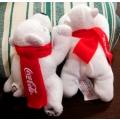 2x Collectable Coca-Cola Polar Teddy Bears with red scarfs. 14cm.