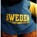 Pip the Moose with a Swedish blue and yellow T-Shirt. 30cm.