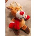 Cutie-Pie the Christmas Reindeer. Red Scarf & Red Nose! 28cm.