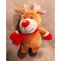 Cutie-Pie the Christmas Reindeer. Red Scarf & Red Nose! 28cm.
