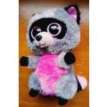 TY the Beanie Boo Rocco the Raccoon. Pink Glitter Eyes! 25cm.