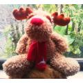 Pip the Moose with a red Christmas scarf. 30cm.