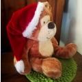 Christmas Bear By GoldKenn. Golden plush Bear with Christmas hat. 25cm.
