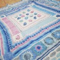 Crochet Cotton Yarn Mosaic Overlay Blue and Pink Square120cm x 120cm