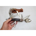 WW2 Pocket knife with spoon and fork - original holder!