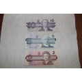 Canada - 3 old, crisp Dollar notes - $2, $5 and $10