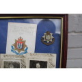 East Surrey Regiment, badge and postcards/photos in frame - NICE!
